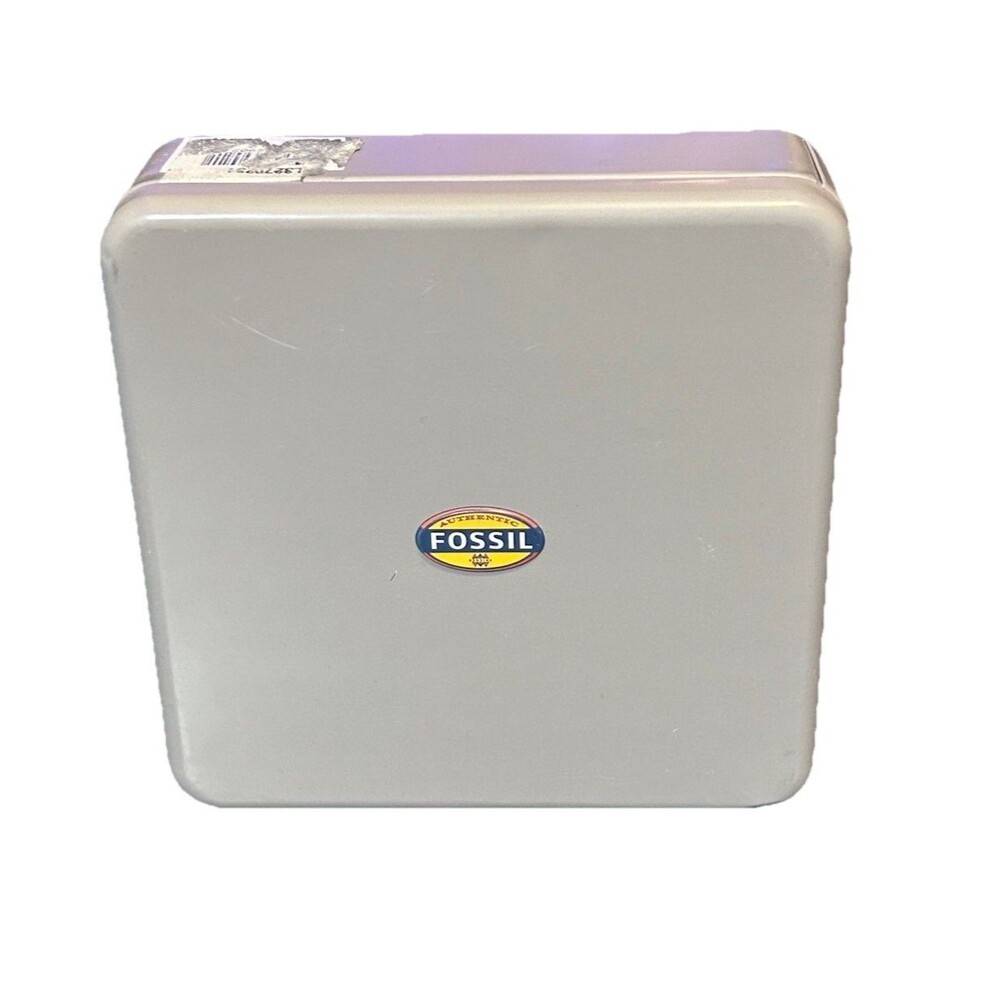 Fossil Empty Watch Tin Jewelry Storage Box Gray Metal Case 2013 Authentic Used